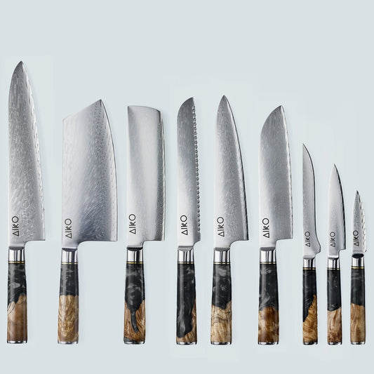 Aiko Black Damascus Steel Knife with Coloured Black Resin Handle