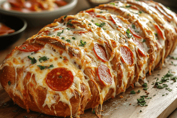 Cheesy Pepperoni Stuffed Bread with Garlic Butter Crust