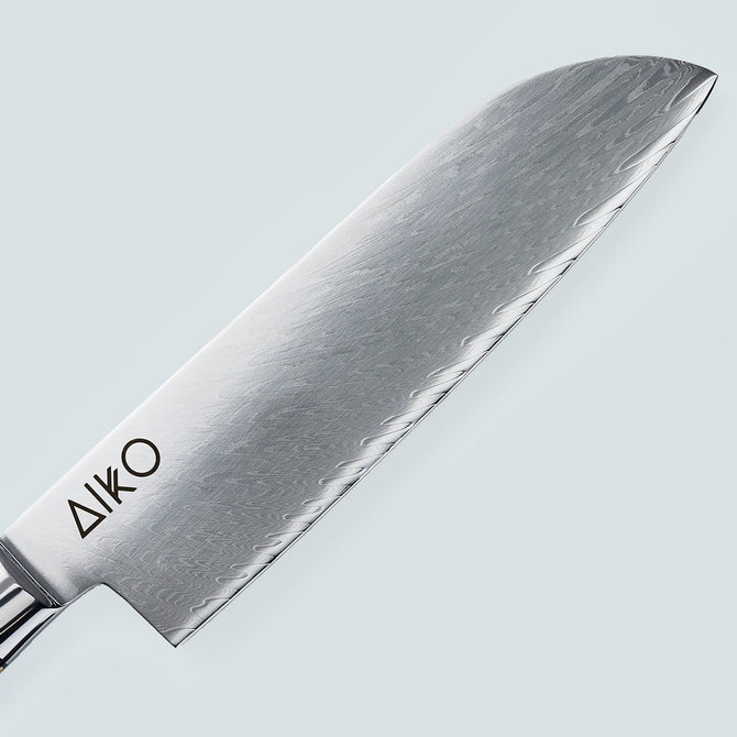 Aiko-Messer aus schwarzem Damaststahl mit farbigem schwarzem Harzgriff