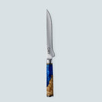 Aiko-Messer aus blauem Damaststahl mit farbigem blauem Harzgriff