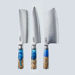 Aiko-Messer aus blauem Damaststahl mit farbigem blauem Harzgriff