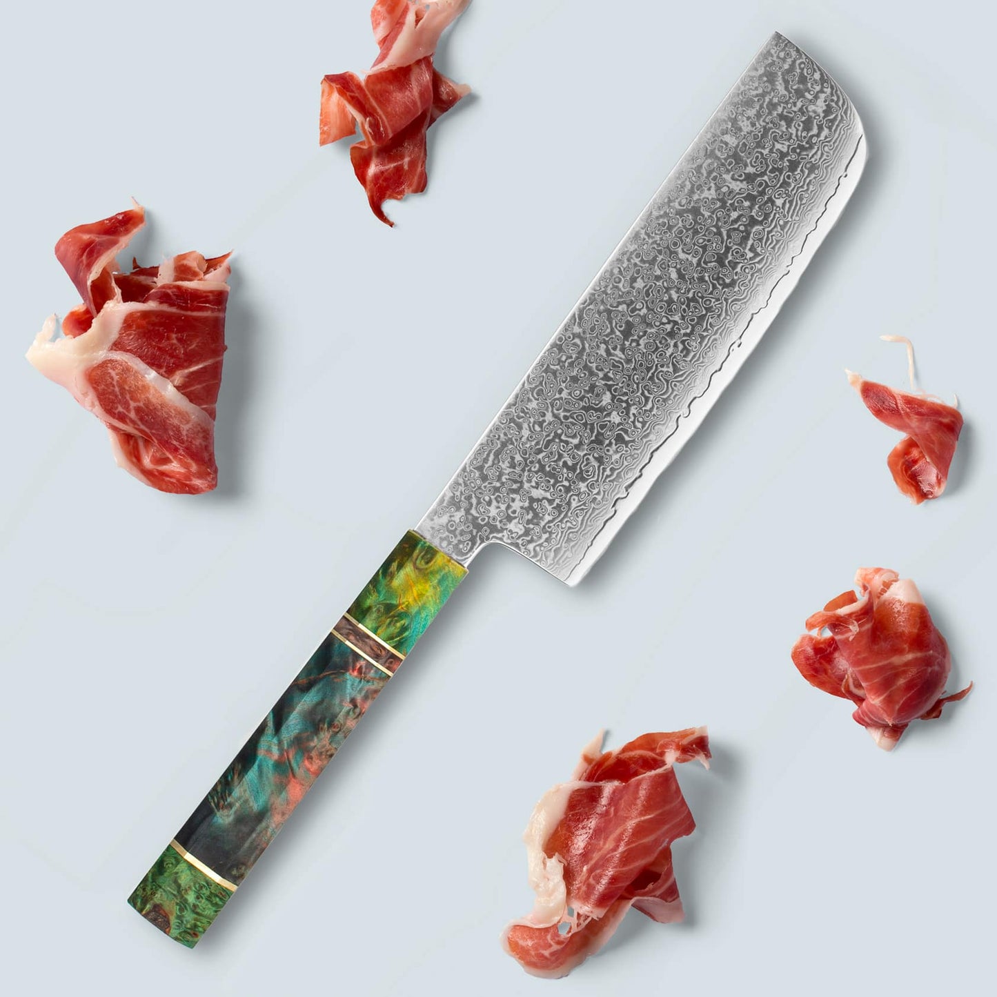 Ichika (いち か) Damascus Stol Messer mat faarwege Octagonal Grëff